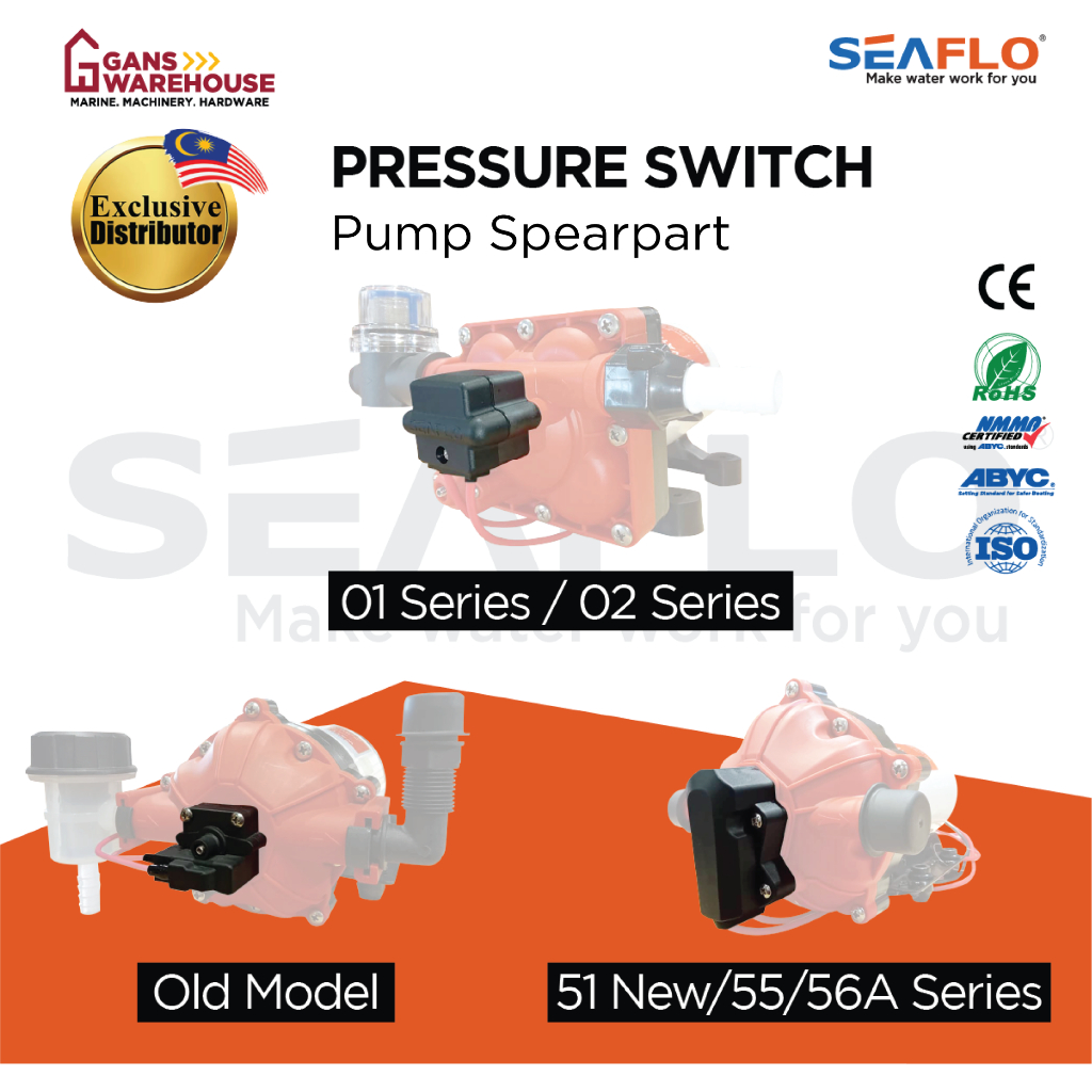 SEAFLO สวิตช์แรงดัน , ปั๊มหอก , อุปกรณ์ควบคุมอัตโนมัติ 45psi / 50psi / 60psi / 70psi