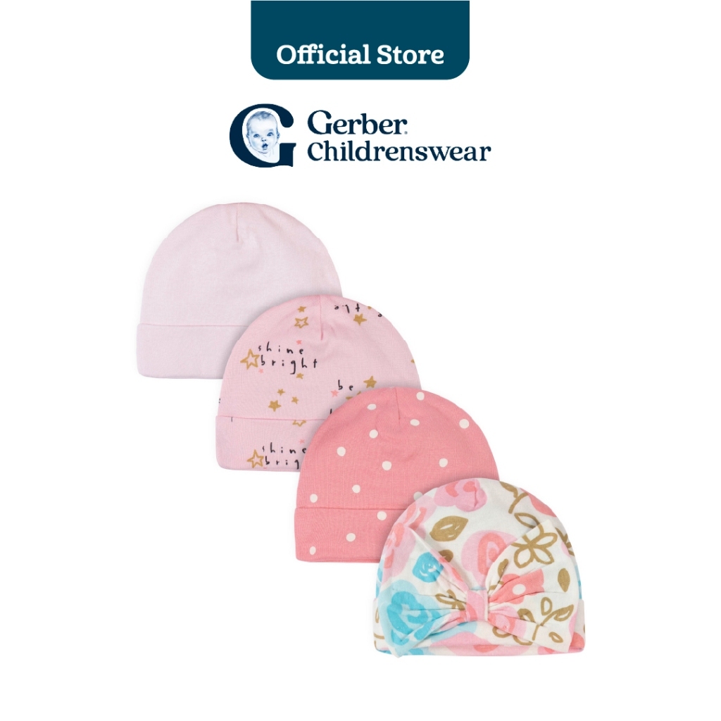 Gerber 4-Pack Baby Girl Princess Caps/หมวกเจ้าหญิงสำหรับเด็กผู้หญิง Gerber 4 ชิ้น