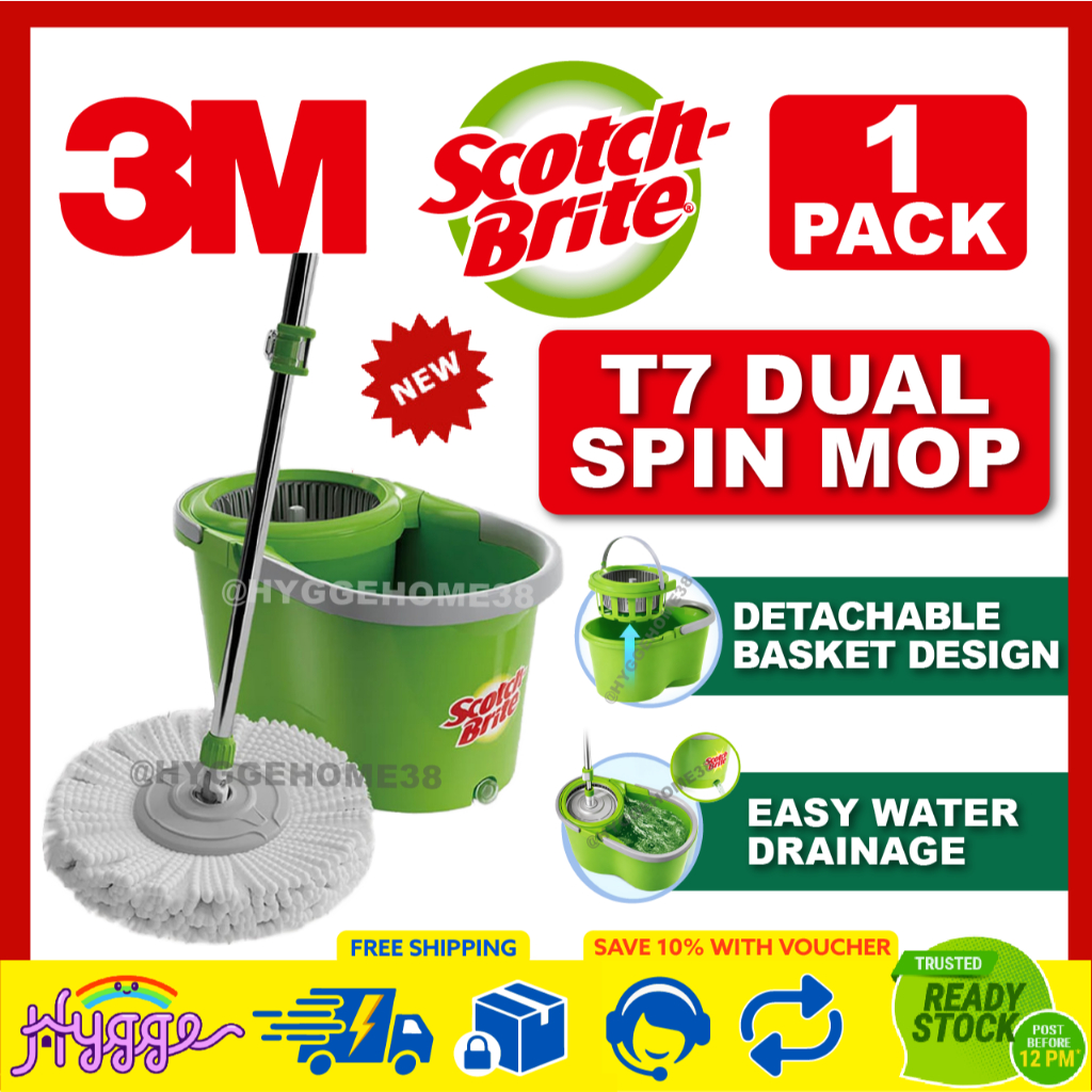 [ใหม่!] 3M T7 Dual Spin Mop แฮนด์ฟรีทําความสะอาดง่าย Spin Dry Floor Magic Viral ไม้ถูพื้นแบบปรับได้ 
