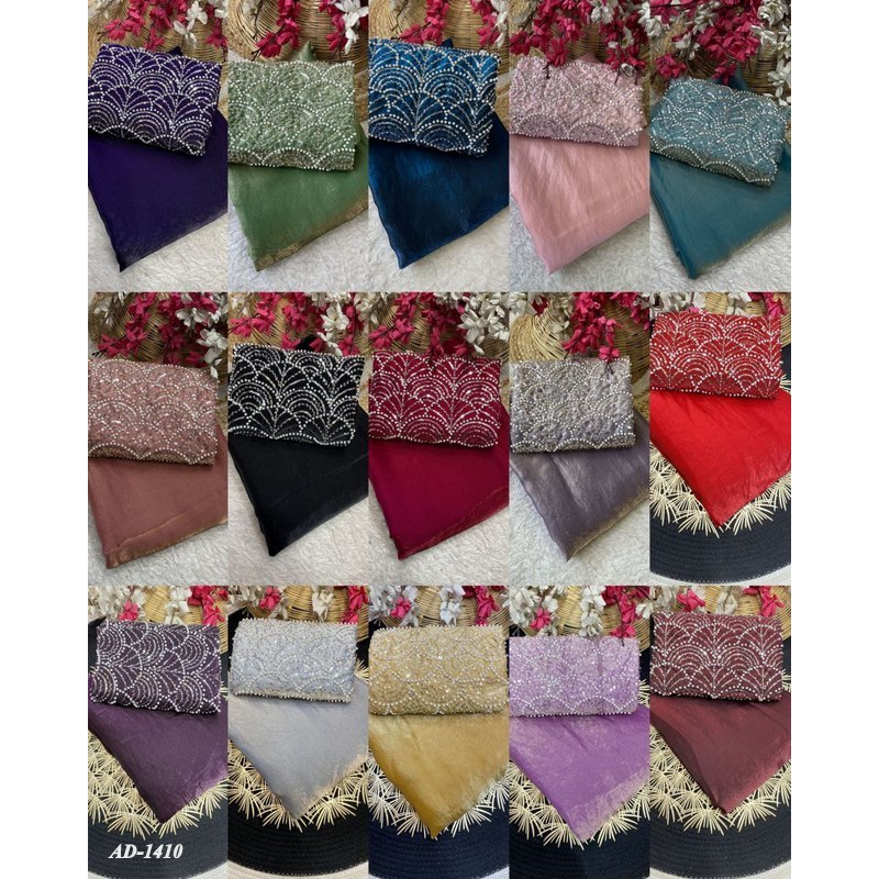 AD-1410 Sarees ผ้าไหมเนื้อนุ่มพร้อมชุดทํางานลูกปัด
