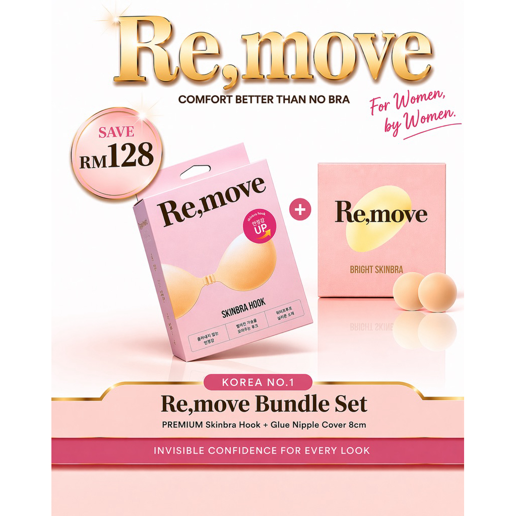 Re,move Bundle Set – Premium Silicone Bra + Skin Bra Silicone Nipple Cover (8cm) Save RM128