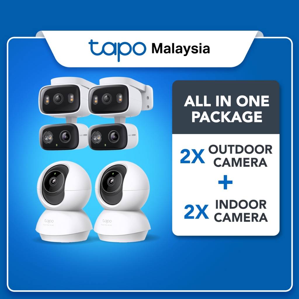 Tapo CCTV Bundle กล้อง4 (2 Indoor C230 + 2 Outdoor C246D) Smart Home Security AI Detection