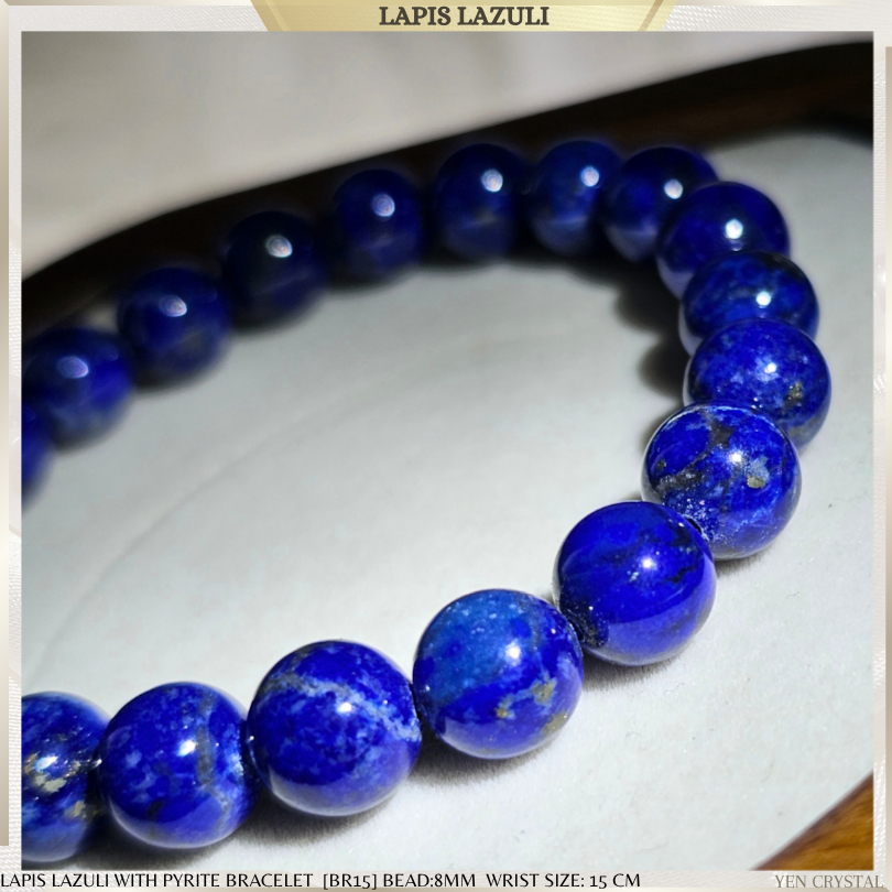 LAPIS LAZULI WITH PYRITE BRACELET*PREMIUM GRADE NATURAL*อัฟกานิสถาน [BR15] -เพียง 1 ชิ้น- ภูมิปัญญา 