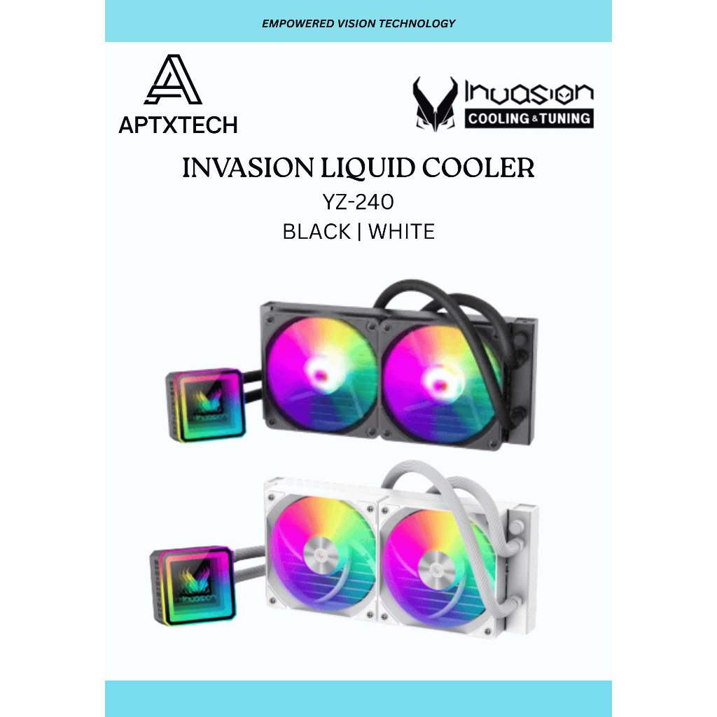 INVASION YZ-240 240mm AIO CPU Liquid Cooler Water Cooler (สีดํา/ขาว)