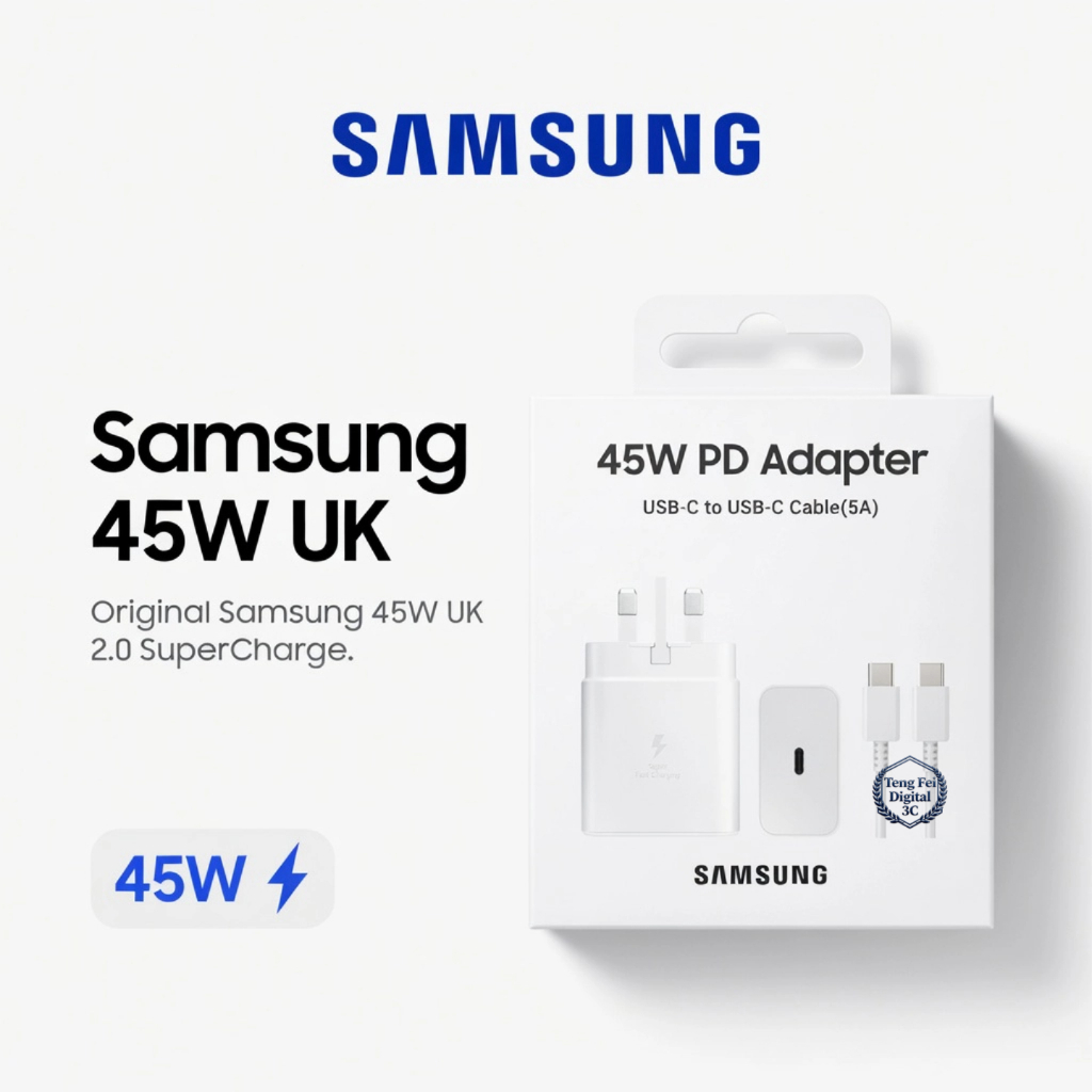 SAMSUNG Travel Adapter (45W) Super Fast Charger สําหรับ Galaxy S24 S25 Z Flip Fold 6 5 4 S24 S23 S22