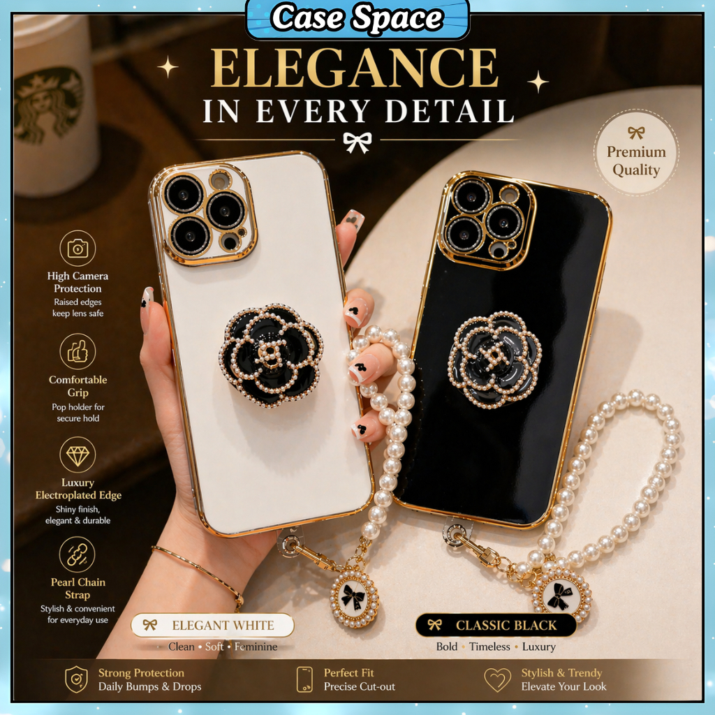 Oppo A15 A15s A17 A17k A18 A38 A53 2020 F11 Pro A3s A12e fon ขาตั้งดอกไม้มุกโซ่เคลือบด้วยไฟฟ้าเคสนิ่