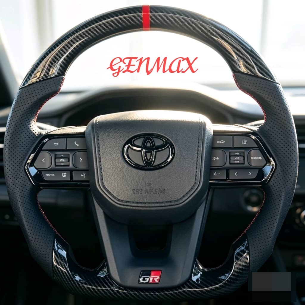 Toyota LC300 Design GR พวงมาลัยเปียโนหนังสีดําปลอมคาร์บอนพวงมาลัย GR พวงมาลัยหนัง Toyota GR พวงมาลัย