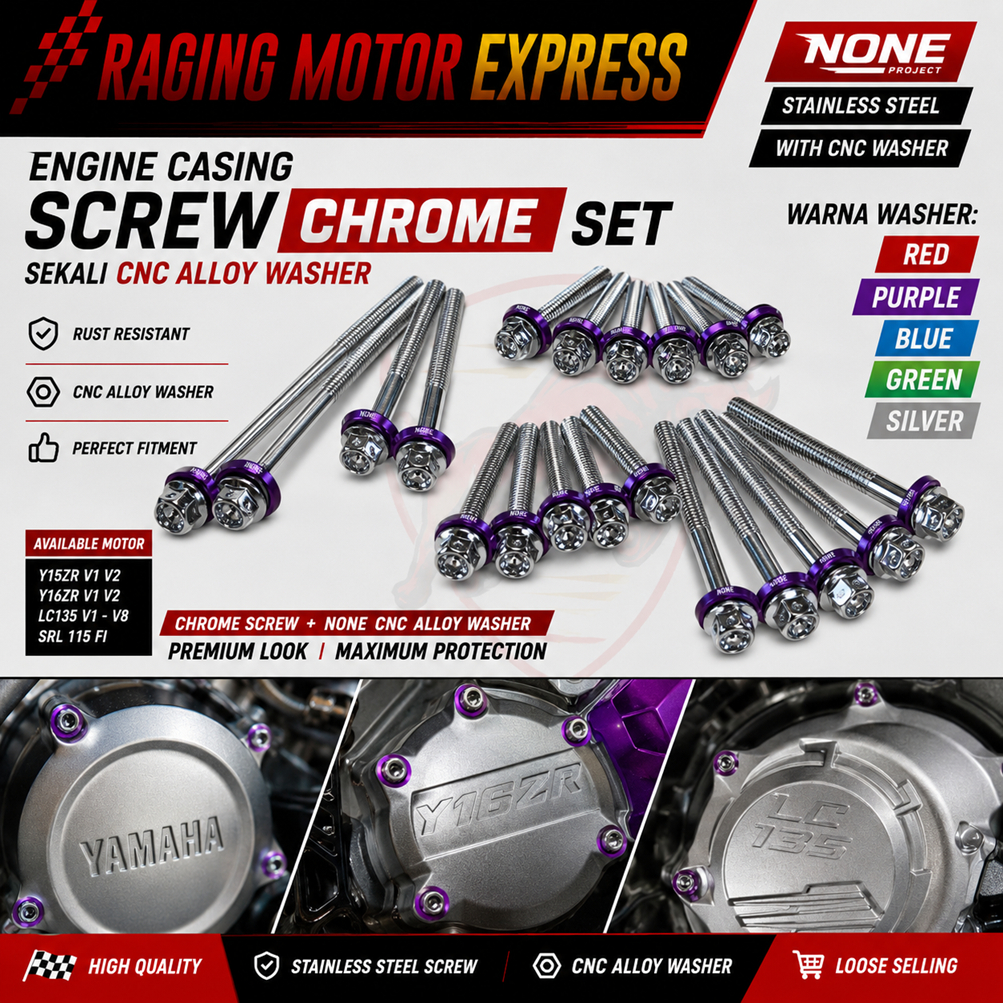 NONE CHROME SKRU ENJIN SCREW ENGINE + ชุดเครื่องซักผ้า Y15ZR Y16ZR LC135 LCV8 SRL115 สไตล์ SAYALA