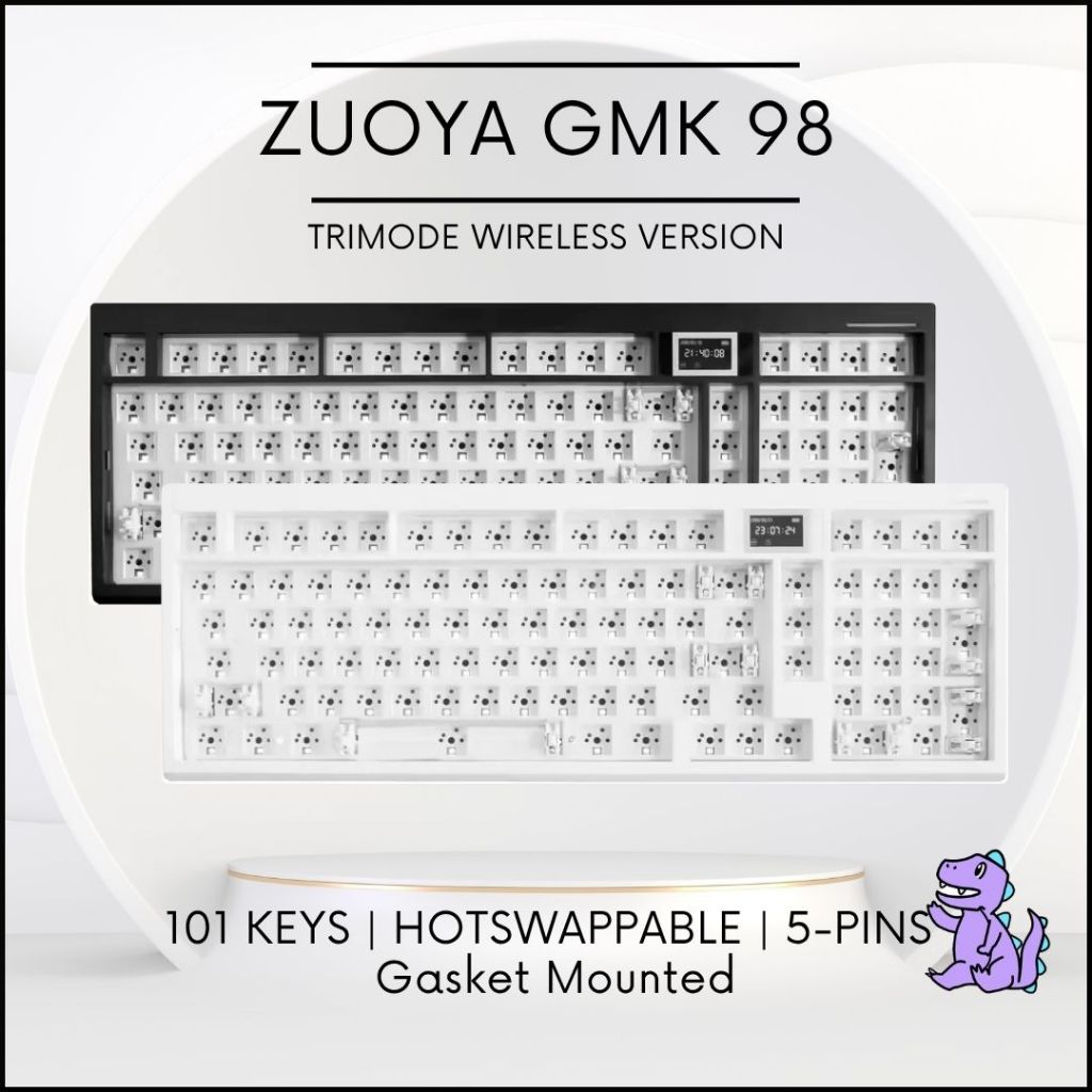 ZUOYA GMK98 GMK 98 พร้อมหน้าจอไร้สาย Trimode Via คีย์บอร์ดเครื่องกลติดตั้งปะเก็นที่รองรับ