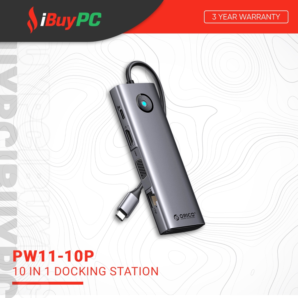 ORICO Docking Station Type C Hub 10 in 1 พร้อมอีเธอร์เน็ต 4K USB C ถึง HDMI VGA PD Power USB 3.0 (PW