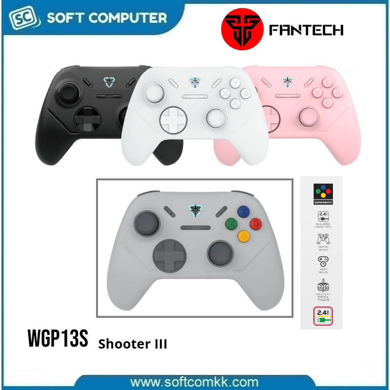 Fantech WGP13S Shooter III เกมแพดเดี่ยวไร้สายแบบอะนาล็อกสีขาว