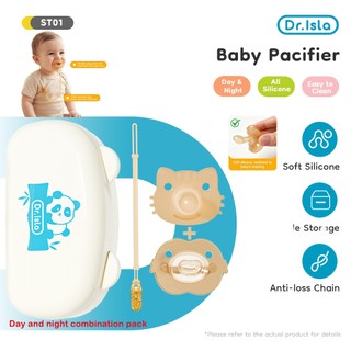 Dr.isla 2PCS Baby Soothie Pacifier Set  BPA Free Silicone Orthodontic Soother Anti-Loss Chain Newborn Teether ST10