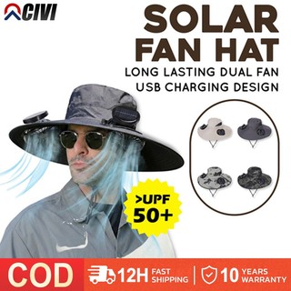 CIVI Wide Brim Solar Dual Fan Hat Outdoor Camping Fishing Hat Anti-UV Fan Hat for Men Mountain Climbing