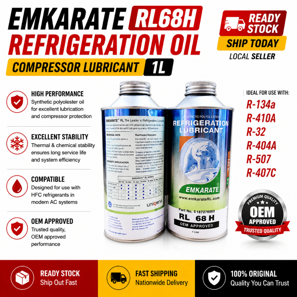 คอมเพรสเซอร์เครื่องทําความเย็นน้ํามัน Emkarate RL68H 1L สําหรับ R134a R410A R32 R404A R507 R407C AC 