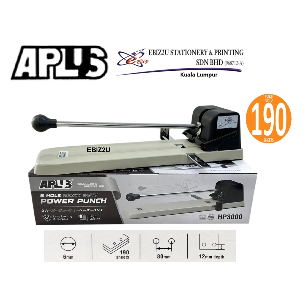 APLUS Heavy Duty เครื่องเจาะรู 2 รู HP3000 (190 แผ่น)