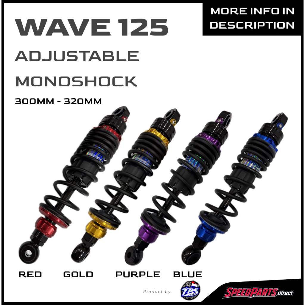 TBS RACING PARTS ADJUSTABLE MONOSHOCK dành cho WAVE125 màu xanh, màu tím, vàng, đỏ