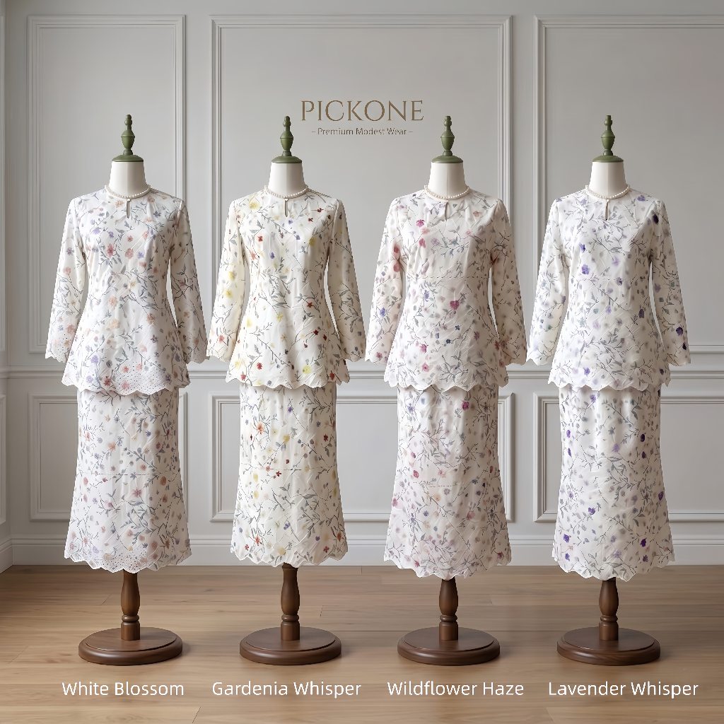 Pickone แฟชั่น Baju Kurung Kedah Mini Kurung หอยเชลล์เย็บปักถักร้อย Baju Kurung วัสดุดอกไม้ชีฟอง Muslimah D049