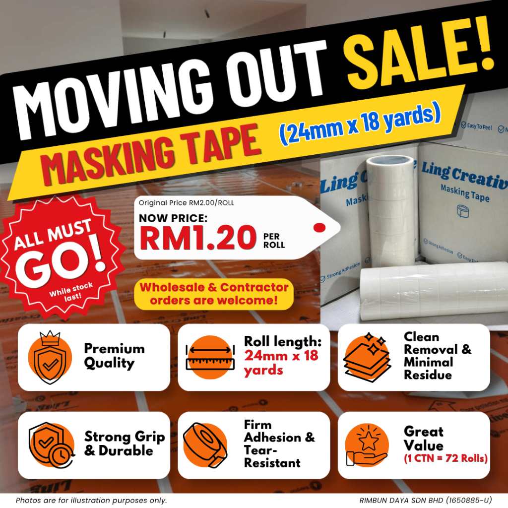 Masking Tape (24mm/36mm/48mm) x 18 Yards - Strong Grip & Clean Removal