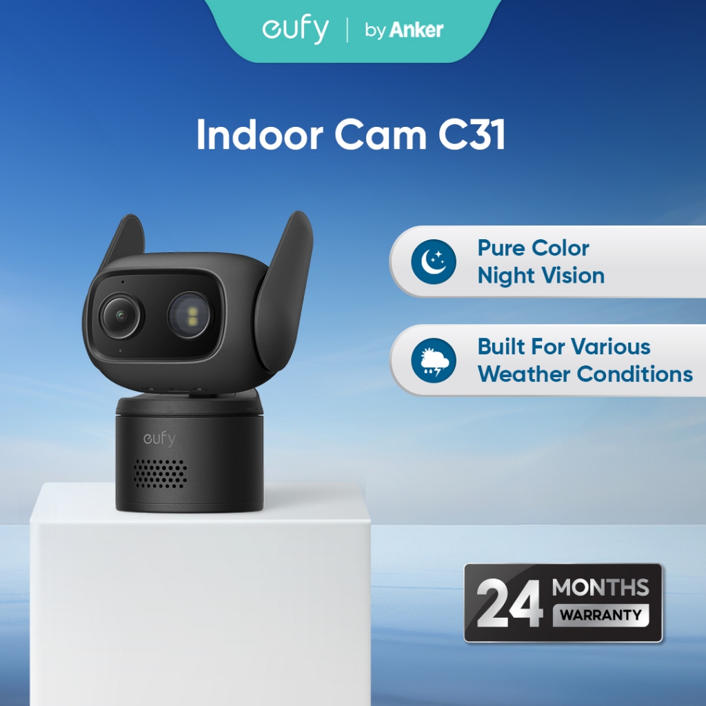 Eufy Wired Cam C31 360 Pan & Tilt ในร่มกลางแจ้ง Cam สี Night Vision AI Detection