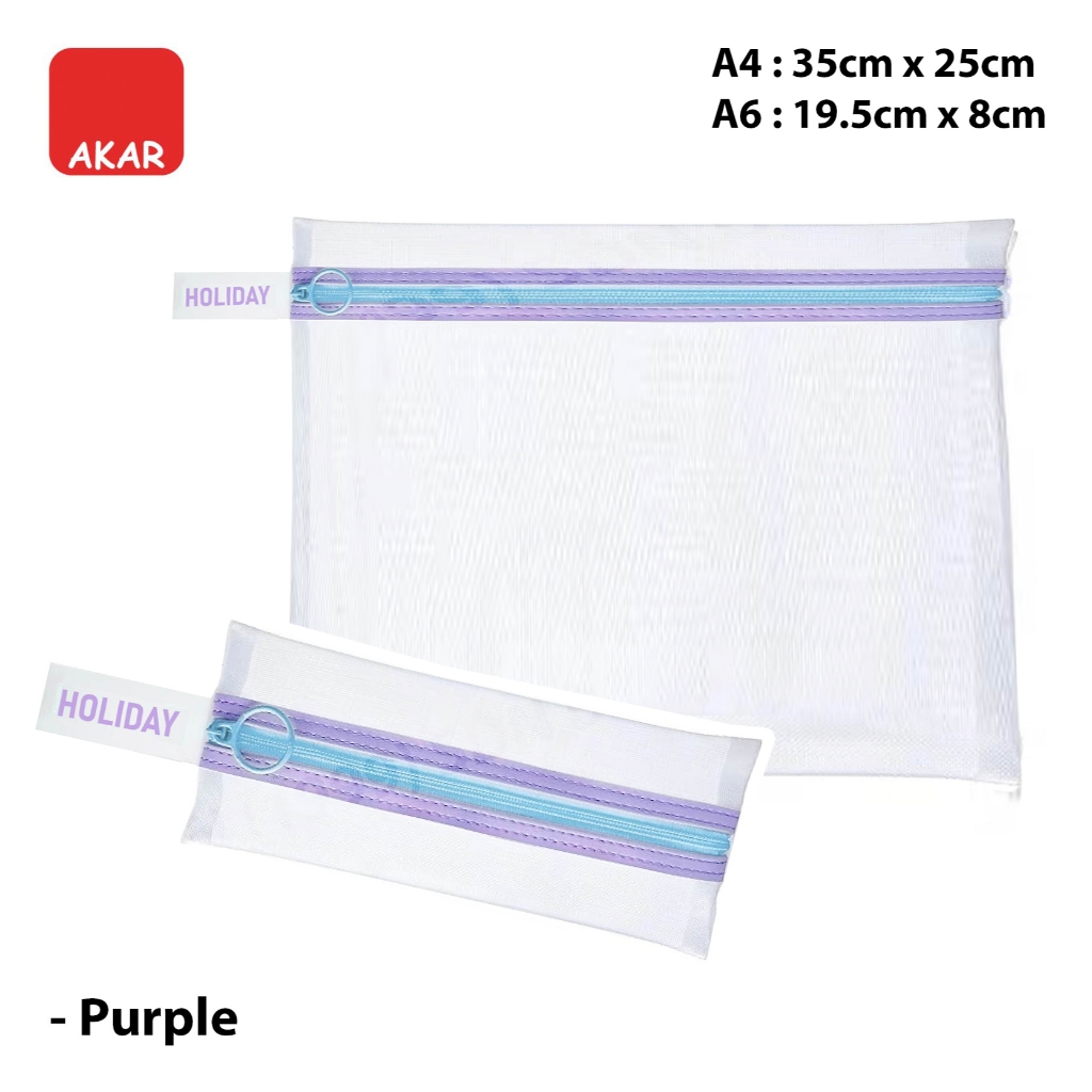 A6 A5 A4 Beg Zip Mesh Lutsinar Fail & Pensel / Mesh Zipper Pouch Transparent Stationery Bag Pastel Z