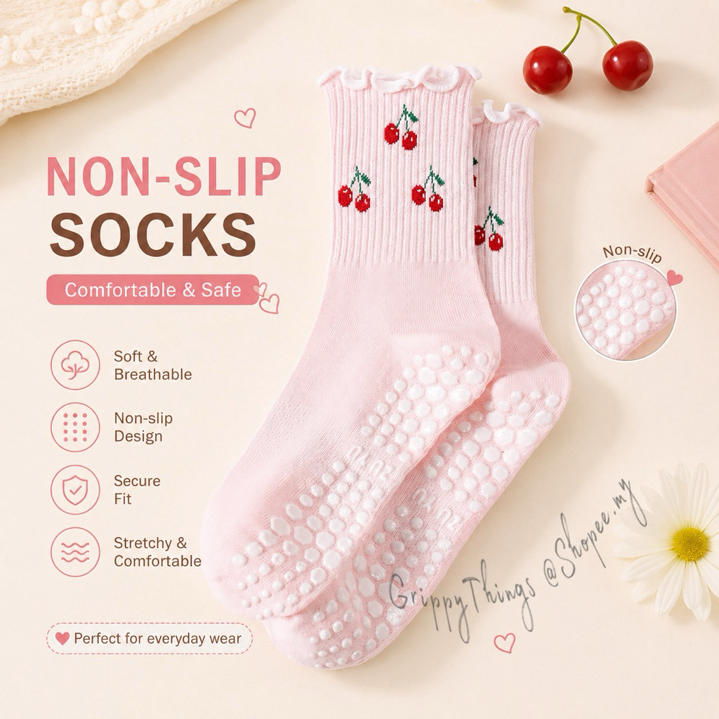 ถุงเท้า Grip Pilates Cherry Pink ถุงเท้ากันลื่น Budget Friendly