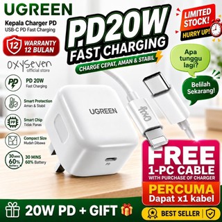 [Free Cable] Charger Ugreen Fast Charging 20W USB C Fast Charger Quick Charge 4.0 PD 3.0 Type C to C Charging Cable