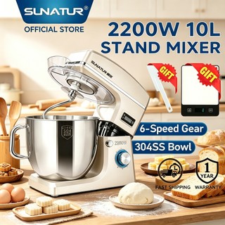 SUNATUR Heavy Duty Stand Mixer Commercial Dough Kneading Machine Multipurpose Large Capacity Baking Mixer (2200W/10L)