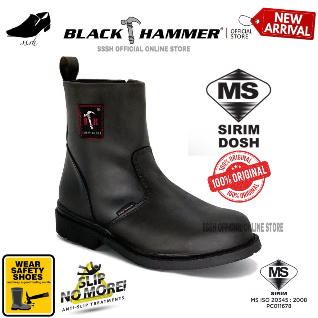 Black Hammer Men 4000 Series Mid Cut with Zip Safety Shoes BH4664 BROWN [SIRIM] 4664