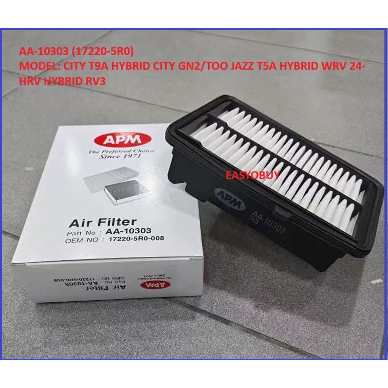 APM AIR FILTER AA-10303 (17220-5R0) รุ่น: CITY T9A HYBRID CITY GN2/TOO JAZZ T5A HYBRID WRV 24- HRV H