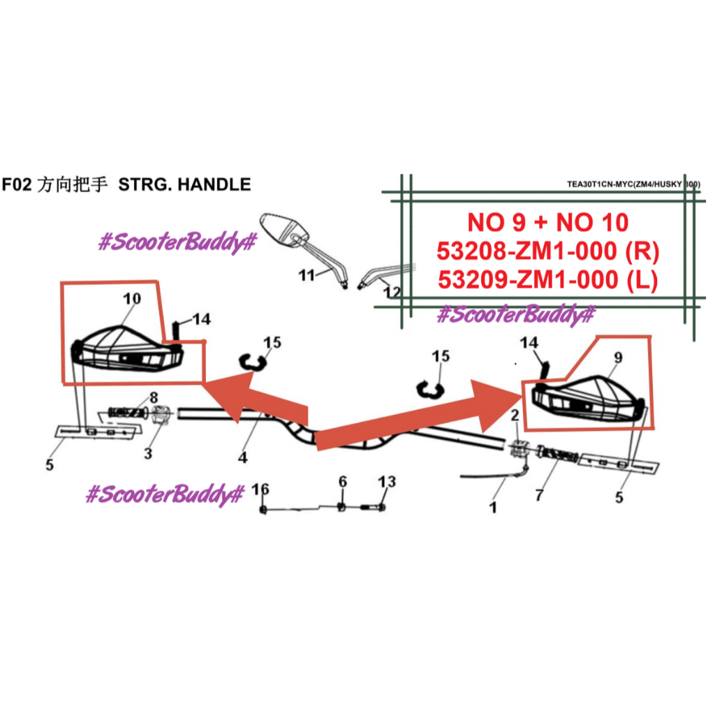 SYM FR.LEVER COVER R (53208-ZM1-000) / L (53209-ZM1-000) HUSKY 300