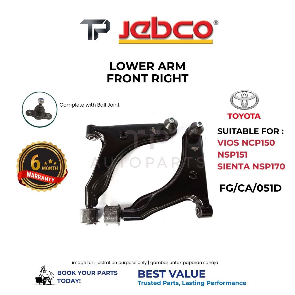JEB LOWER ARM FRONT TOYOTA VIOS NCP150 NSP151 SIENTA NSP170 - รับประกัน 6 เดือน (FG/CA/052D - FG/CA/