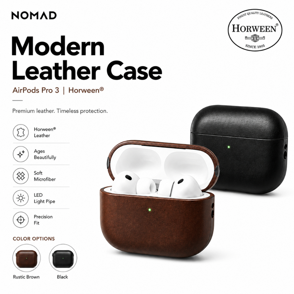 NOMAD Modern Leather Case เข้ากันได้กับ AirPods Pro 3 (หนังสยองขวัญ)