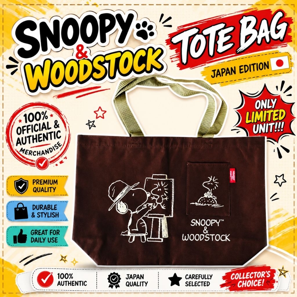 SNOOPY & WOODSTOCK/PEANUTS : TOTE BAG SEP21 !!️-( % official & authentic Japan edition 日版 )