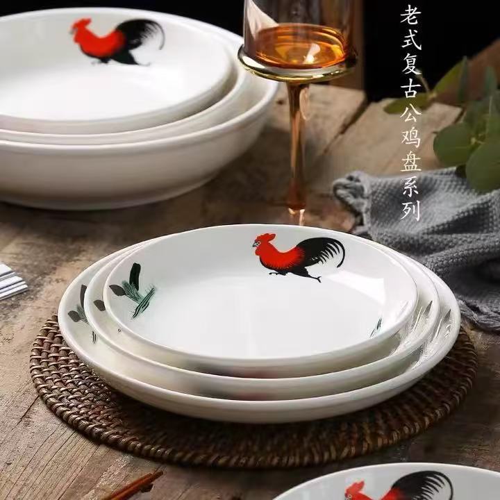 6 ขนาด Rooster เซรามิคข้าวก๋วยเตี๋ยวจานอาหารค่ํา Pinggan Ayam Piring Nasi Seramik 公室ข้าวสาลีข้าวสาลี