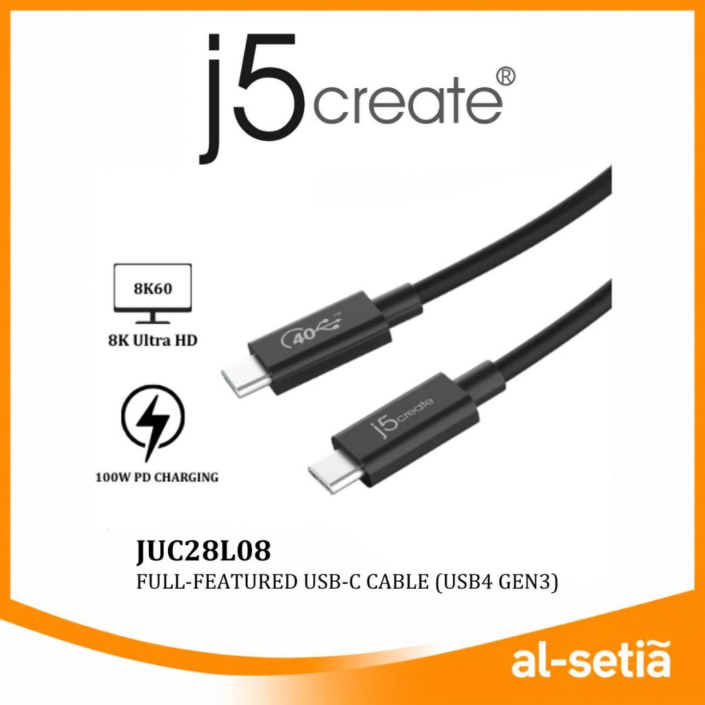 J5CREATE JUC28L08 USB4 GEN 3 FULL-FEATURED สาย USB-C 40GBPS DATA 8K VIDEO 0.8M
