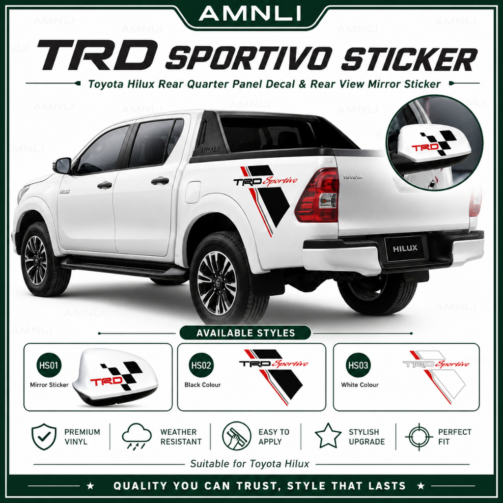 TRD Sportivo สติกเกอร์ Toyota Hilux ด้านหลังแผงรูปลอก TRD ด้านข้างสติกเกอร์กระจกมองหลังไวนิล De