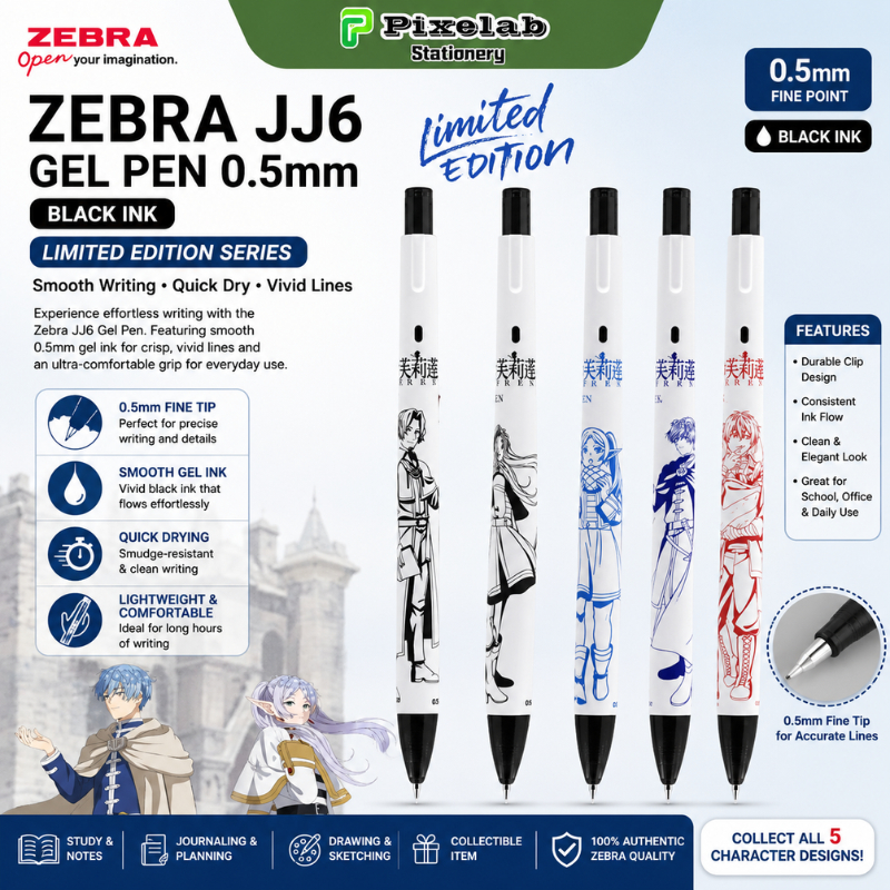 Limited Edition ZEBRA x Frieren JJ6 ปากกาเจล 0.5 มม.หมึกสีดําอะนิเมะเครื่องเขียนปากกาเขียนเรียบ