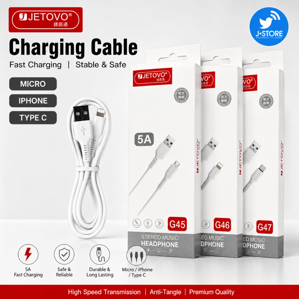 JETOVO G45 G46 G47 cable Micro Lighting Type C  Charging Cable Micro USB Charging Cable  High Speed 
