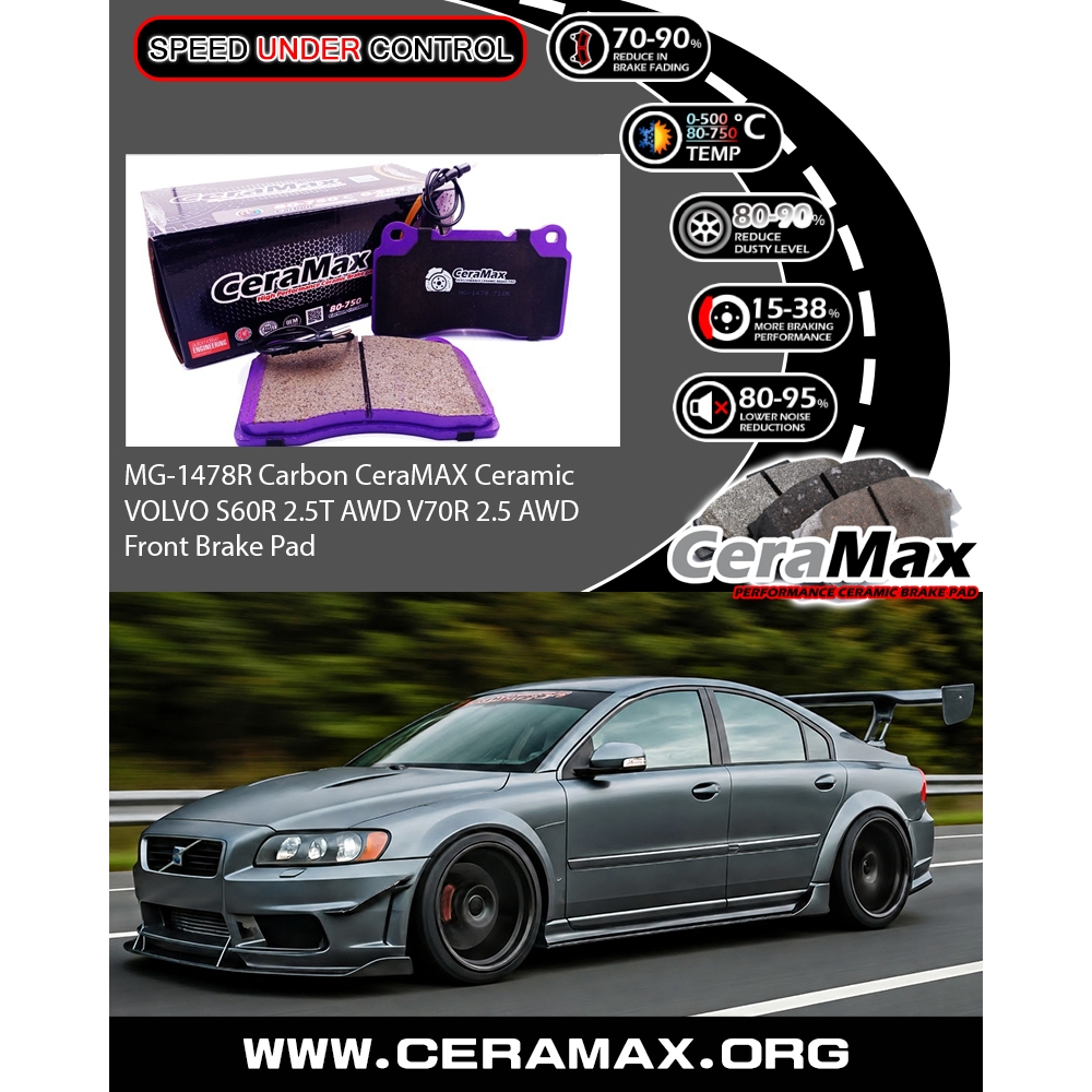 Ceramax MG1487R Carbon Ceramic VOLVO S60R 2.5T AWD V70R 2.5 ผ้าเบรคหน้า Brembo