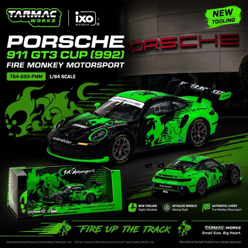 TARMAC WORKS 1/64 T64-093-FMM PORSCHE 911 GT3 CUP (992) FIRE MONKEY MOTORSPORT