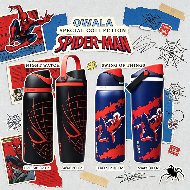 ของแท้ 100% Owala FreeSip Spider-Man ขวดน้ําสแตนเลสหุ้มฉนวน Owala Owala ฝาถ้วยขวดน้ํา