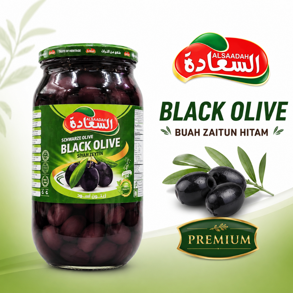 Black Whole Olives ALSAADAH 1000g/Buah Zaitun Hitam/มะกอกที่ให้บริการ/ฮาลาล/Pickle Olives