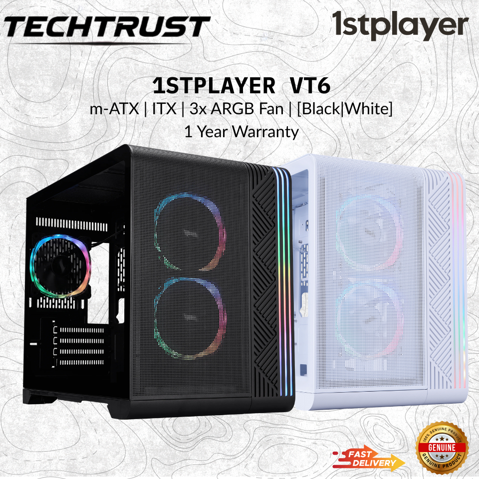 1st Player VT6 ATX Micro-ATX High Airflow Mesh Gaming Case สีดําสีขาว