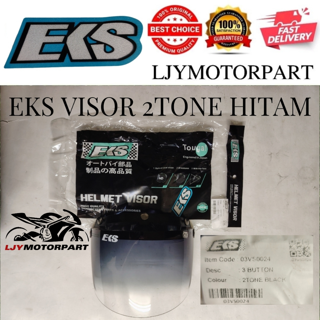 EKS VISOR 3 BUTTON 2TONE HITAM BLACK (ฟรี EKS SITCKER)