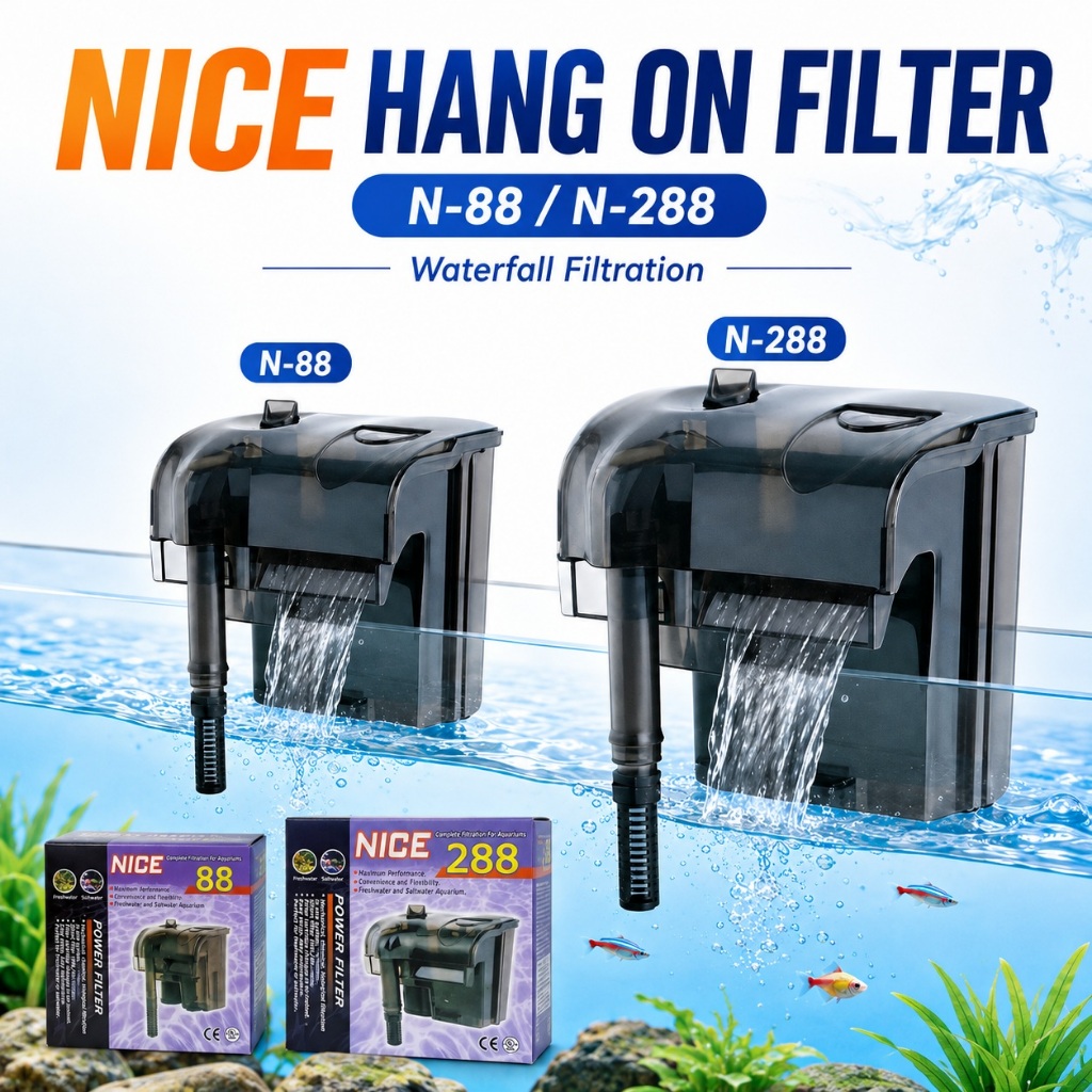 NICE 88 /288 HOB Aquarium Hang On Filter น้ําตกกรองถังปลาปั๊ม Penapis Akuarium