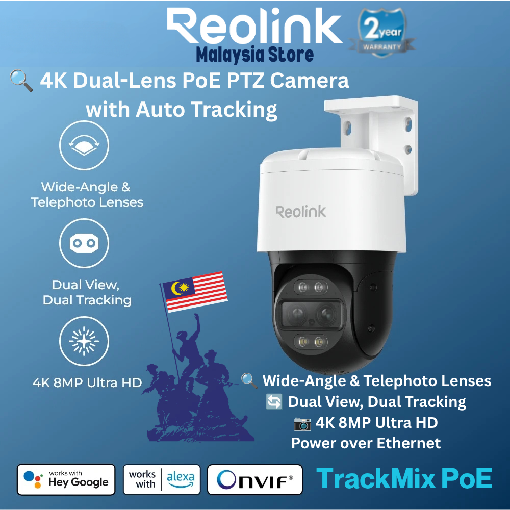 Reolink Trackmix PoE 4K Dual-Lens Motion Tracking PTZ 6x ซูมสัตว์/รถ/มนุษย์ตรวจจับ IP กล้องวงจรปิด