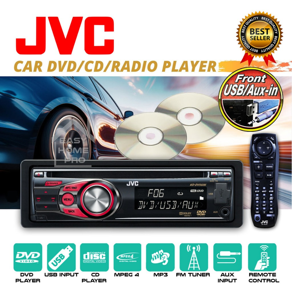JVC KD-DV5606 รถ DVD/CD/MP4/USB/SD/FM RADIO PLAYER รถ MEDIA PLAYER SINGLE DIN 1 DIN UNIVERSAL FIT