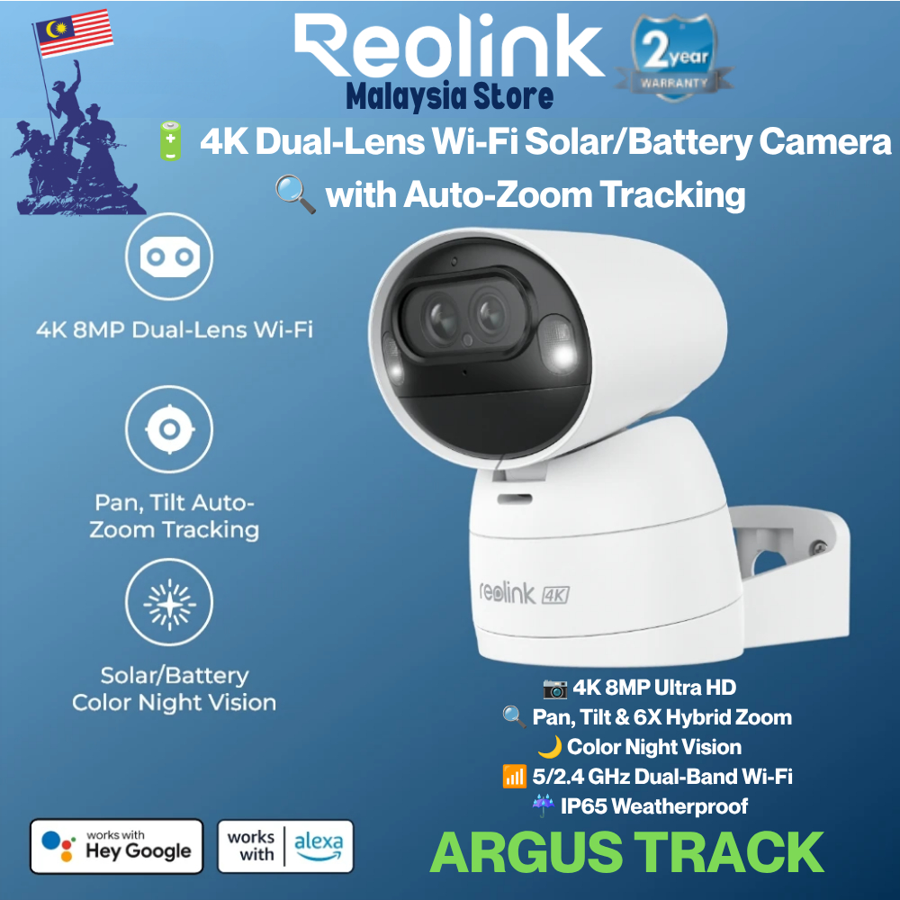 Reolink Argus Track 4K 8MP WiFi กล้องพลังงานแสงอาทิตย์/แบตเตอรี่ขับเคลื่อนการเฝ้าระวังวิดีโอภายในบ้า