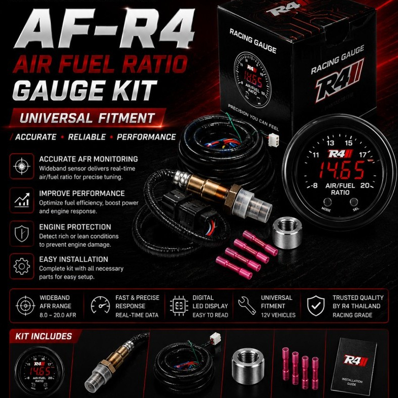 R4 AF-R4 Air การใช้ Ratio Gauge Kit Wideband O2 Sensor AFR Meter Universal 12V
