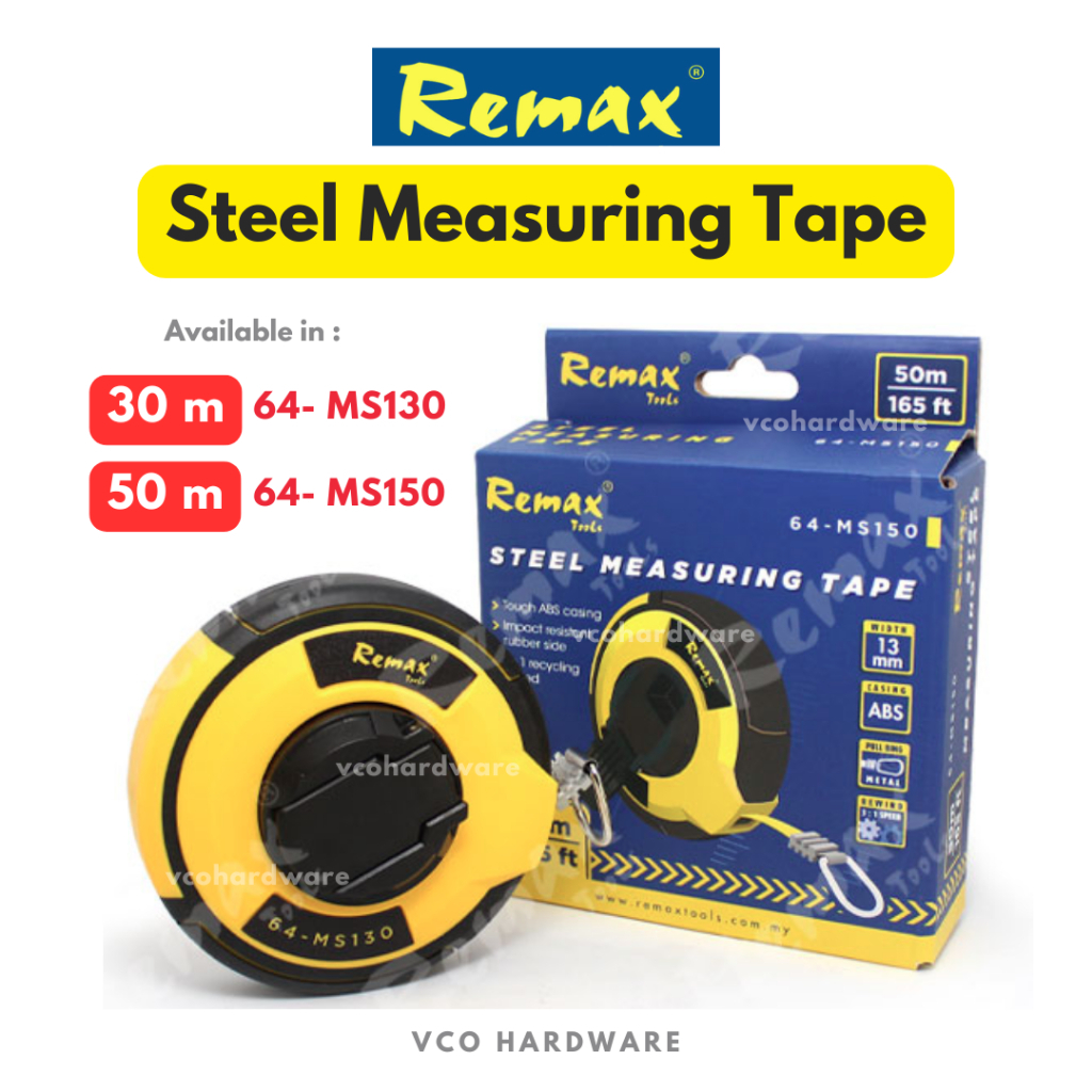 Remax 13 mm 30 m / 100 ft 50m / 165ft เทปวัดเหล็ก 64-MS130 / 64-MS150 / Tali Ukur / Tali Tape